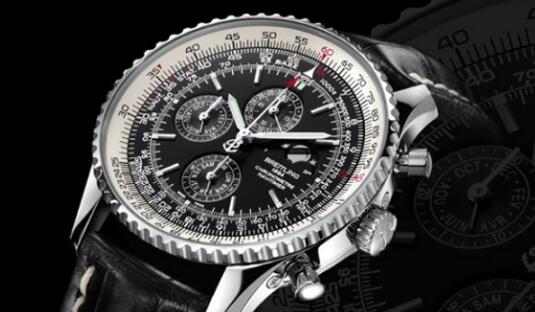 With the black dial and strap, this fake Breitling watch sends out a unique elegance.