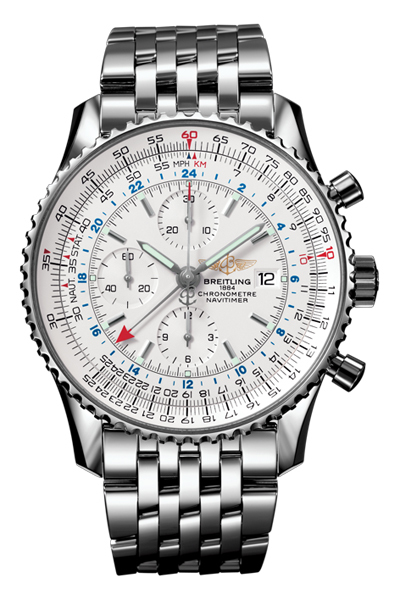 As a veritable aviation watch, this fake Breitling watch features the visible and practical dual time display, with 24-hour display upon the white dial, directly showing the appropriate times.