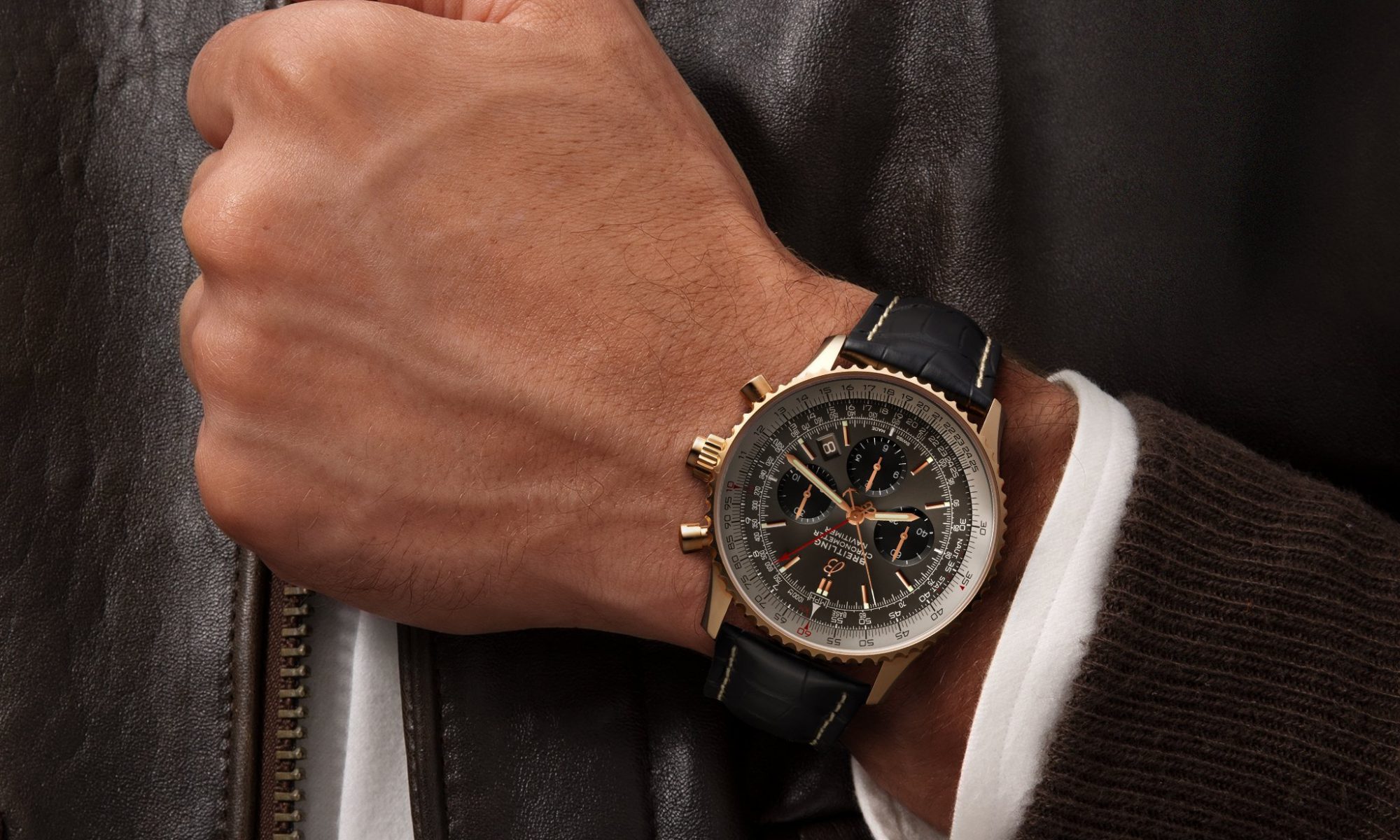 The 45 mm replica watch has grey dial.