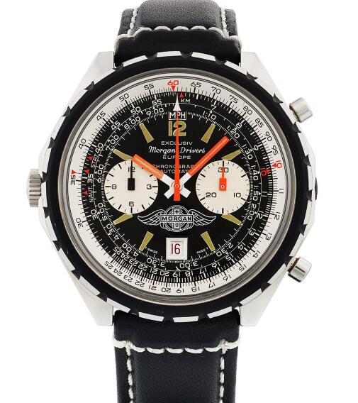 The orange hands are striking on the black dial of fake Breitling.