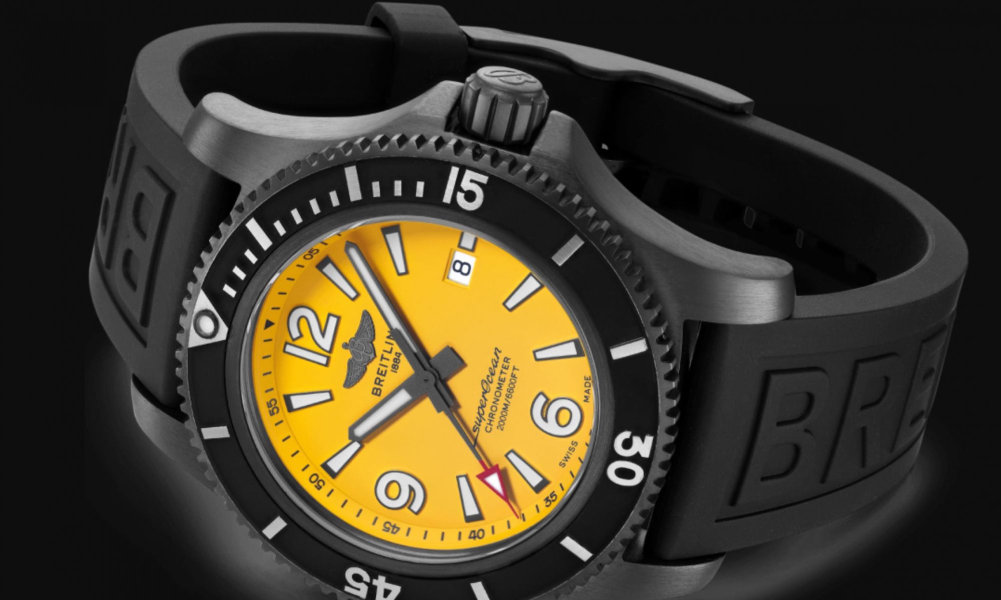 the yellow dial fake watch has a black strap.