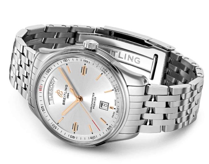 The stainless steel fake watch is designed for men.